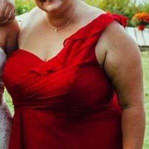 David's Bridal Red Asymmetrical Floor Length Gown -Size 22